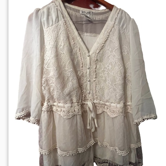 New Ultra Pink Ivory Blouse Vintage Romantic Ruffle 2X Lace - Picture 2 of 6